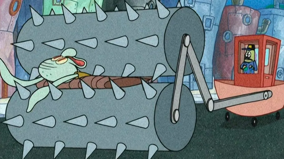 Squidward Crushed by Spike Rollers / What Is the Purpose of This Machine?